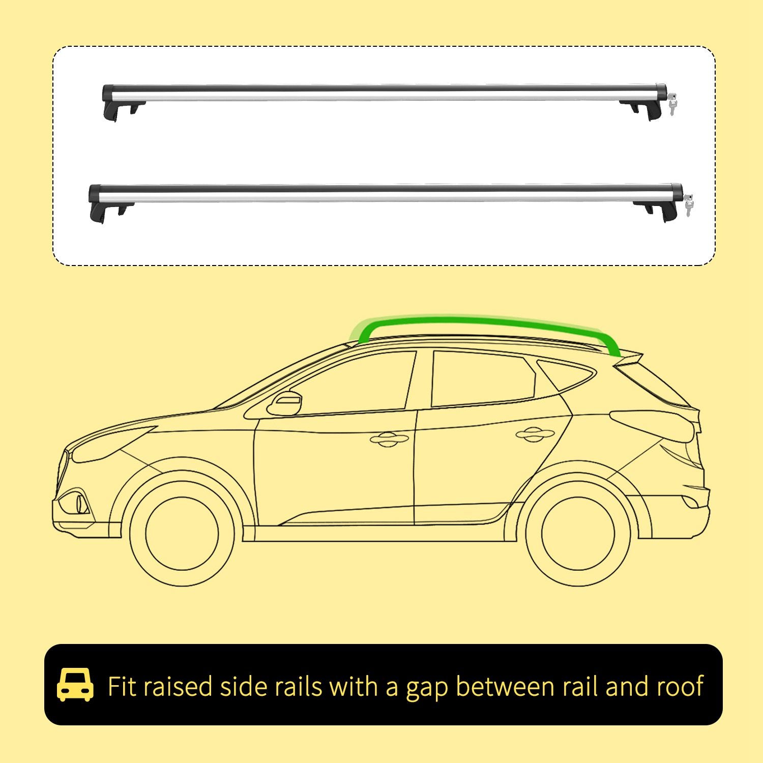 2pc Roof Rack Car Roof Top Lockable Aluminum Cross Bars Adjustable Baggage Luggage Carrier, Silver (49")