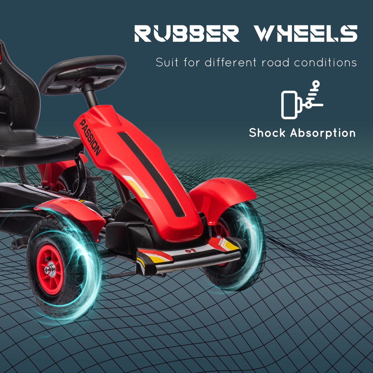 Aosom Pedal Go Kart for Kids, Pedal Car with Adjustable Bucket, Handbrake, 4 Rubber Wheels Powered Ride, Red