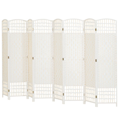 8 Panel Folding Room Divider, Portable Privacy Screen, Wave Fiber Room Partition for Home Office, White