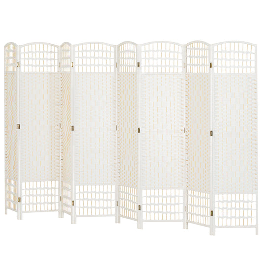8 Panel Folding Room Divider, Portable Privacy Screen, Wave Fiber Room Partition for Home Office, White