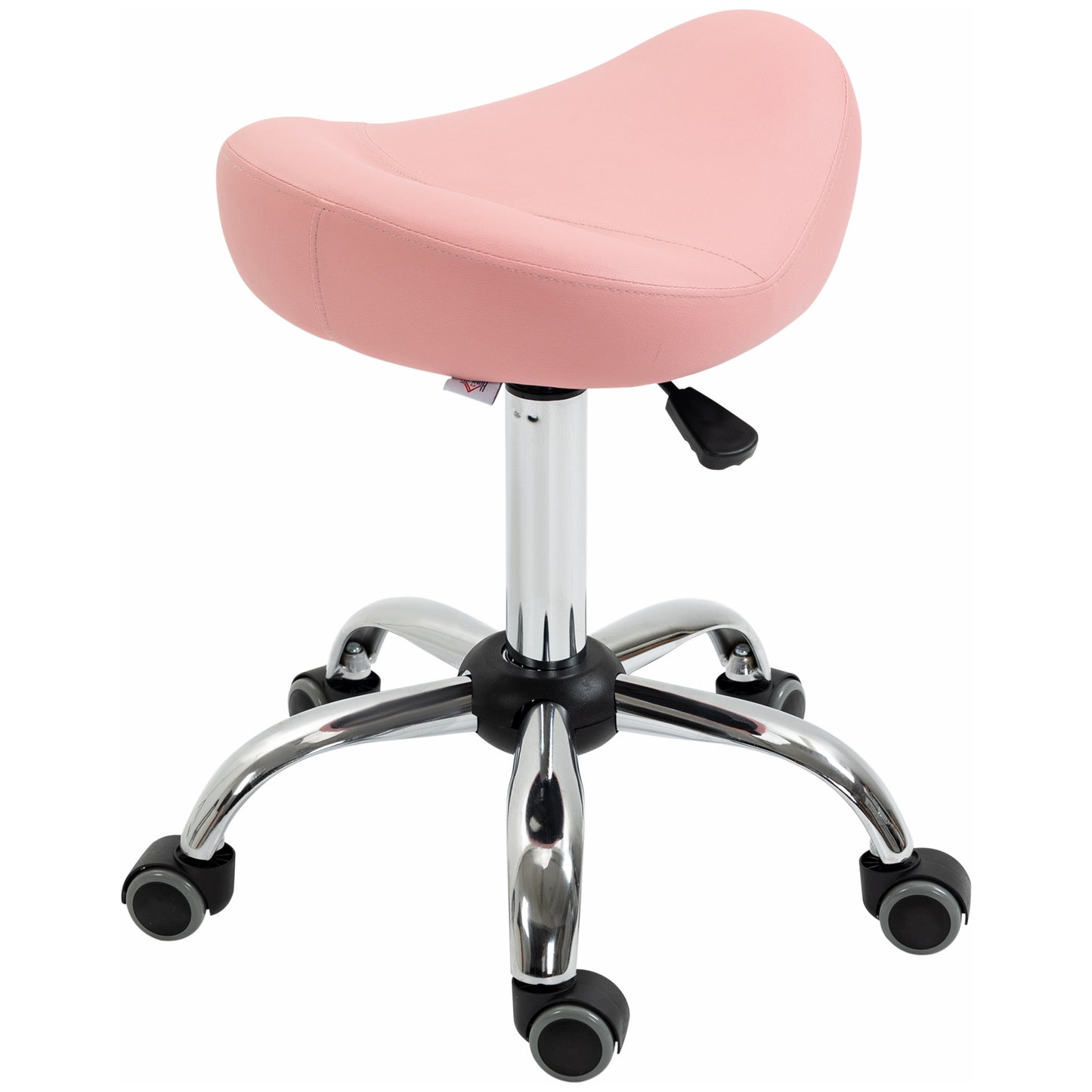 Ergonomic Saddle Stool with Wheels, Adjustable PU Leather Saddle Chair, 360° Swivel, NO Back Pain, Healthy Posture, Salon Chair for Massage Medical Home, Pink