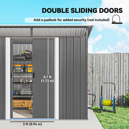 8.5' x 6' Small Gardening Shed Lockable Steel Utility Storage Outdoor Backyard Garden for Gardeners, Grey