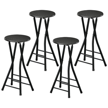 Set of 4 Foldable Barstools, Counter Height Bar Stools with Footrest and Steel Legs for Kitchen Island, Black
