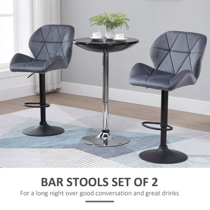 Bar Stool Set of 2 Fabric Adjustable Height Armless Upholstered Counter Chairs with Swivel Seat, Grey