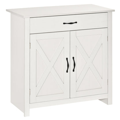 Farmhouse Sideboard Buffet Cabinet, Storage Cabinet with Barn Doors, Distressed White