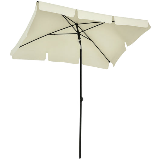 6.5x4ft Rectangle Patio Umbrella Aluminum Tilt Adjustable Garden Parasol Sun Shade Outdoor Canopy Cream White