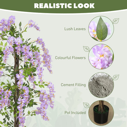 5.9FT Fake Wisteria Tree with Natural Wood Trunk, Artificial Plant in Nursery Pot, Greenery Tall Faux Floor Plant Purple
