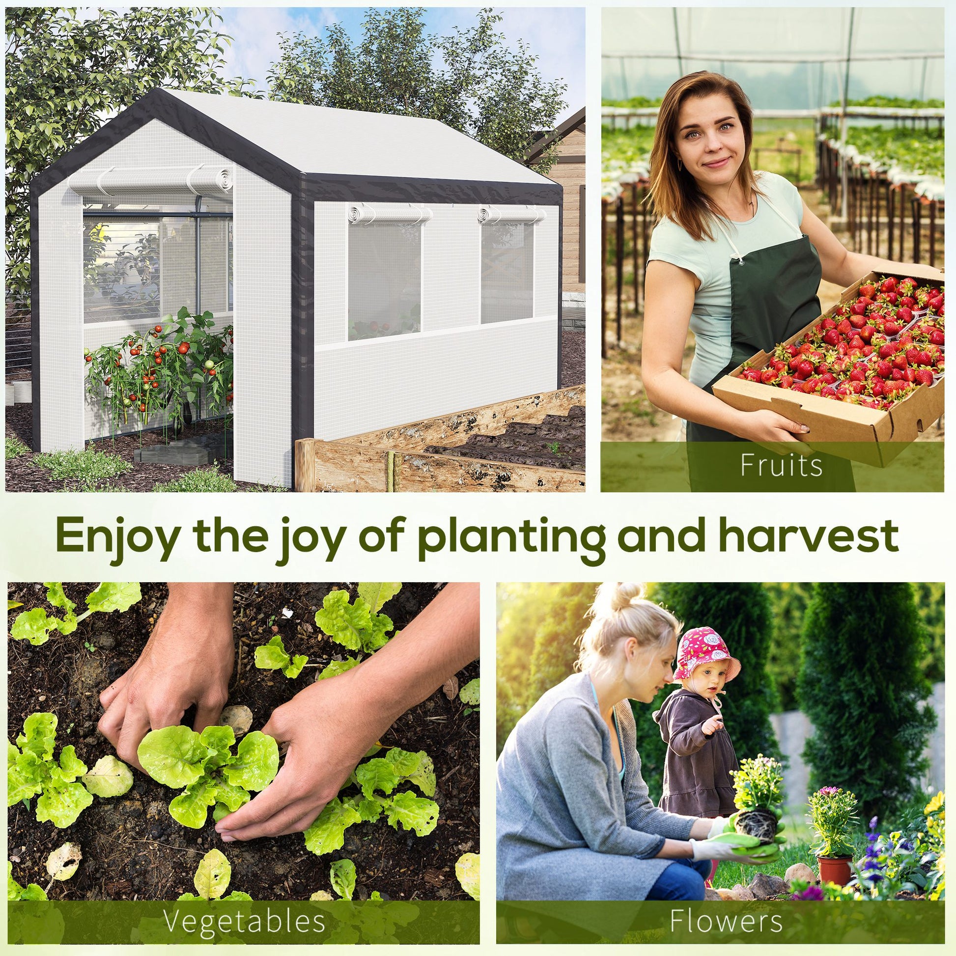 6.6' x 10' x 7' Heavy Duty Walk-In Greenhouse Vegetable Seed Growth Tent Outdoor Plant Growing Tunnel Warm House Flower Shed Backyard White