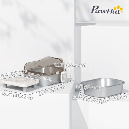 Stainless Steel Cat Litter Box with High Sided Enclosure, Step, Scoop, Non-Sticky & Anti-Urine Leakage, Easy Cleaning