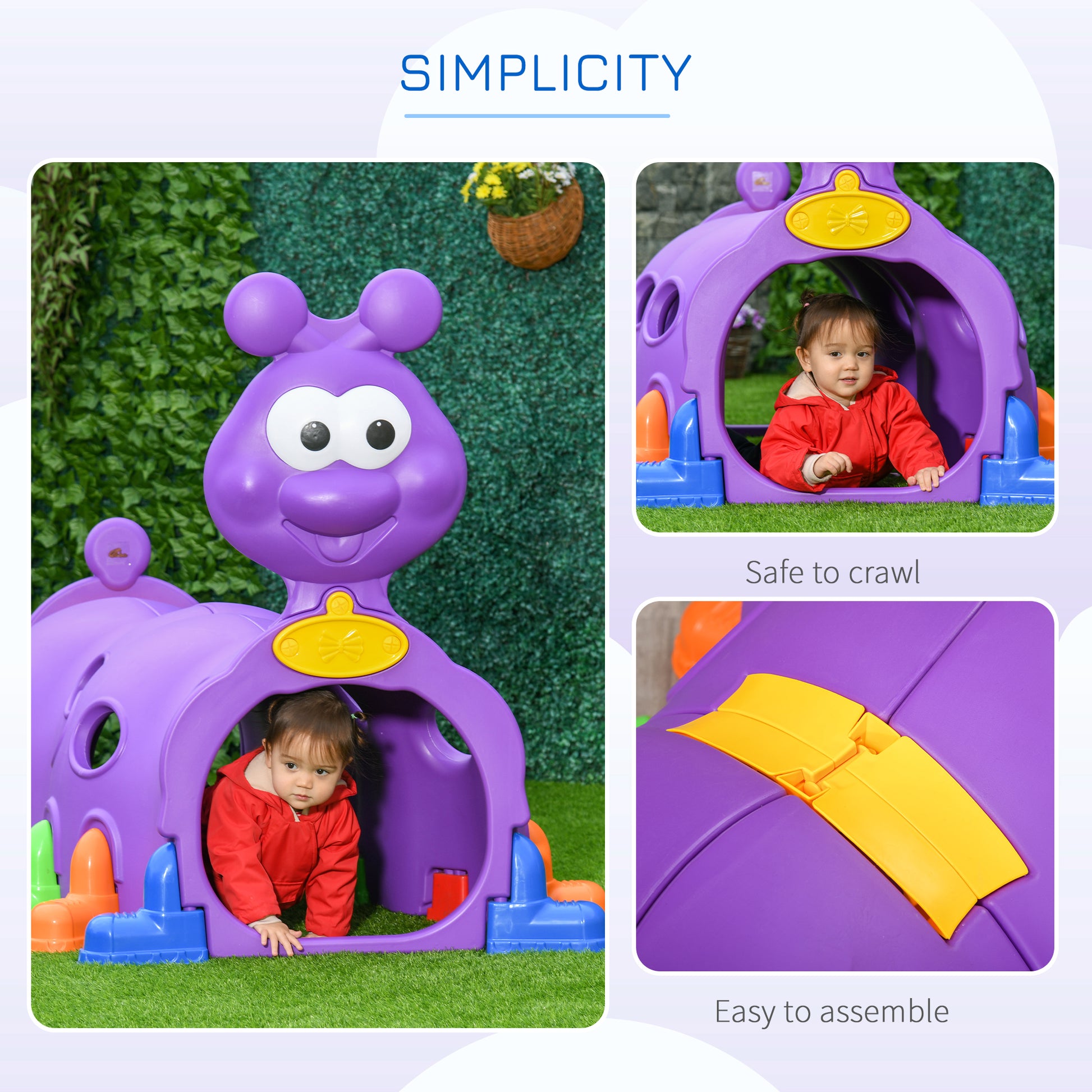 Qaba Lion Design Tunnel for Kids to Crawl Through, for 3-6 Years, Purple