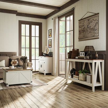 Farmhouse Kitchen Storage Cabinet, Sideboard Buffet Cabinet with 2 Rustic Barn Doors and Drawer, White