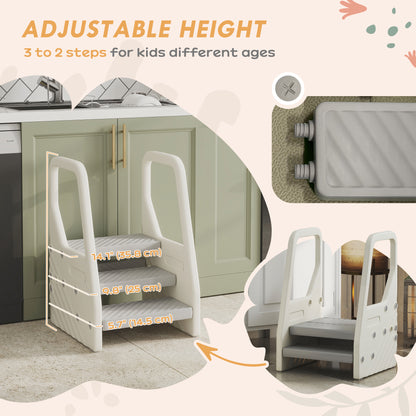 Qaba Adjustable Height Toddler Step Stool with Handle & Foot Pads, Grey