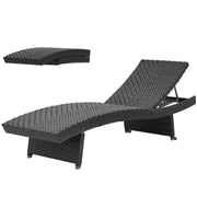 Patio Lounger, Folding Wicker Outdoor Chaise Lounge with 4-Level Adjustable Backrest, Black