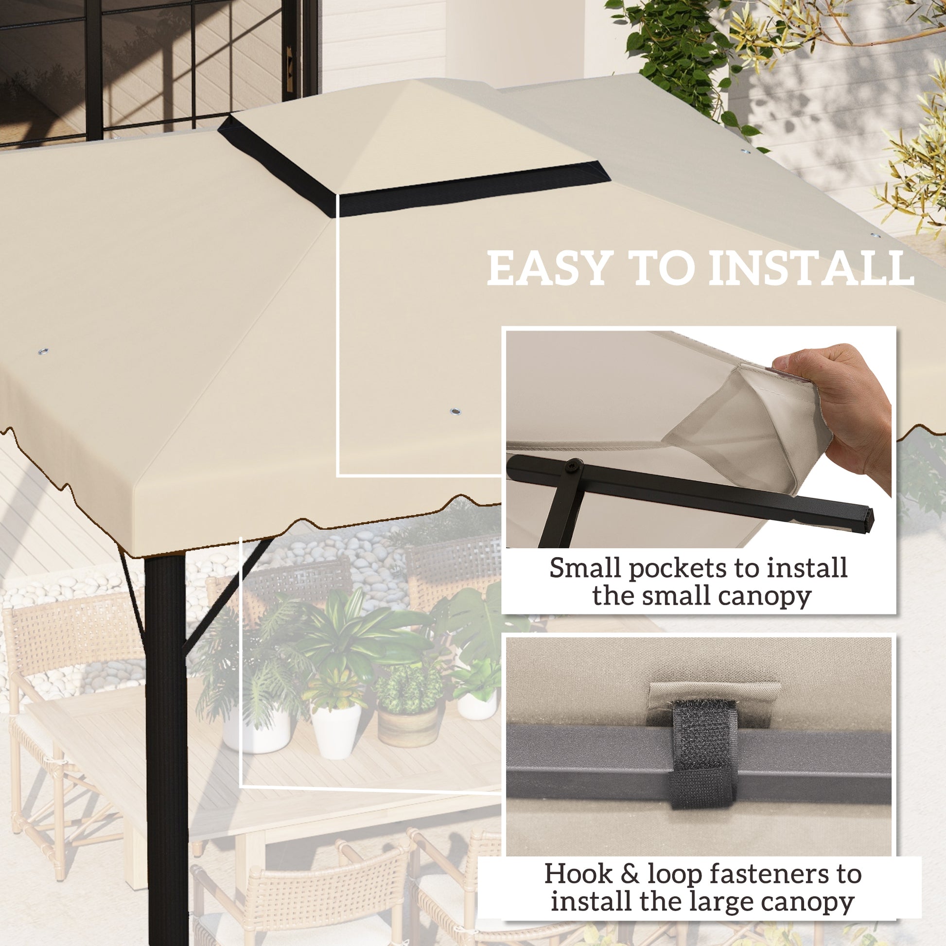 10' x 10' Gazebo Replacement Canopy, Gazebo Top Cover with Double Vented Roof for Garden Patio Outdoor TOP ONLY, Beige
