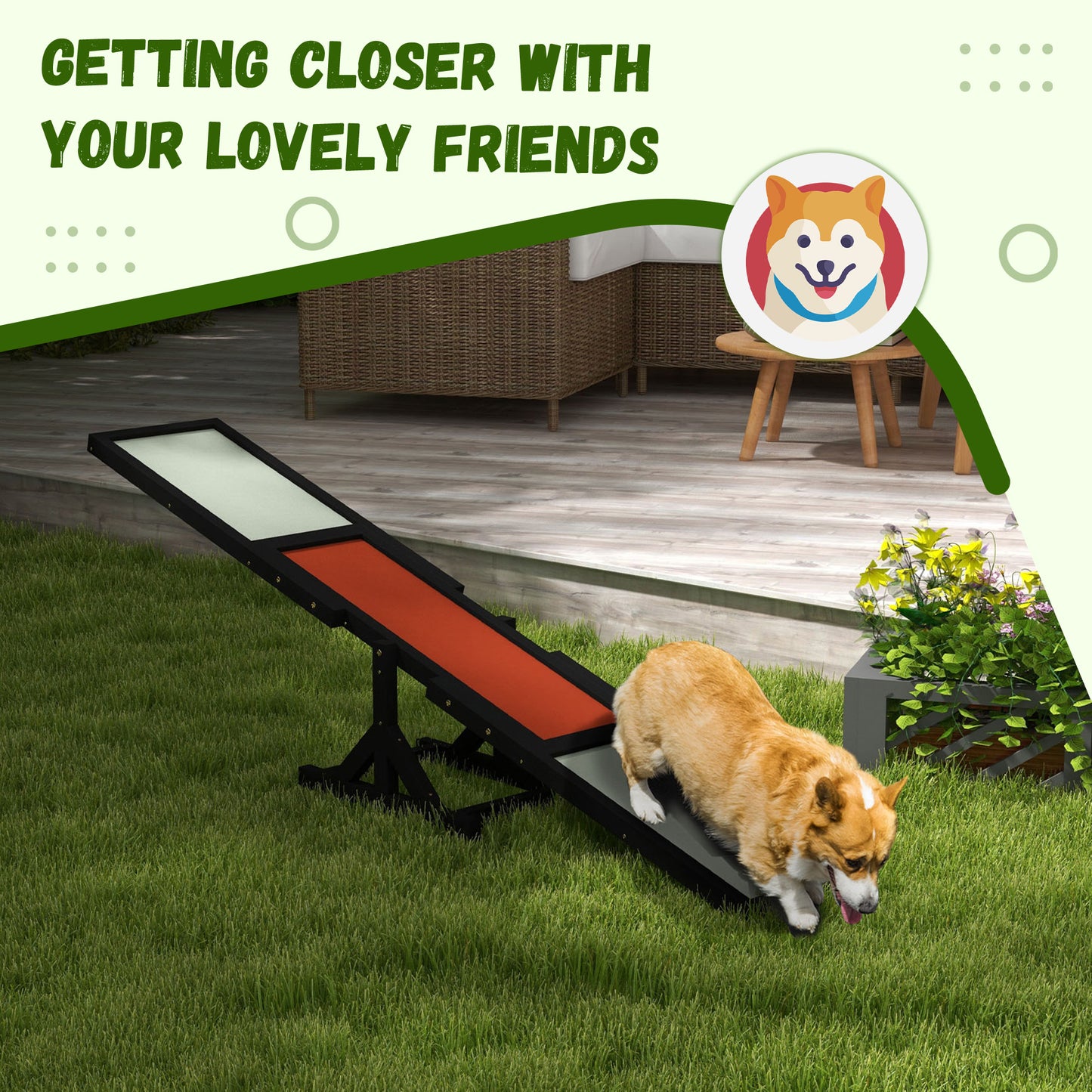 Wood Pet Seesaw, Dog Agility Training Equipment for Obedience Training, Weather Resistant, Black