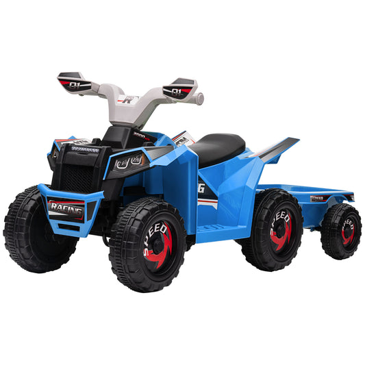 Aosom 6V Kids ATV Quad, Battery Powered Electric Vehicle for Kids with Back Trailer, Wear-resistant Wheels, for Boys and Girls - Blue