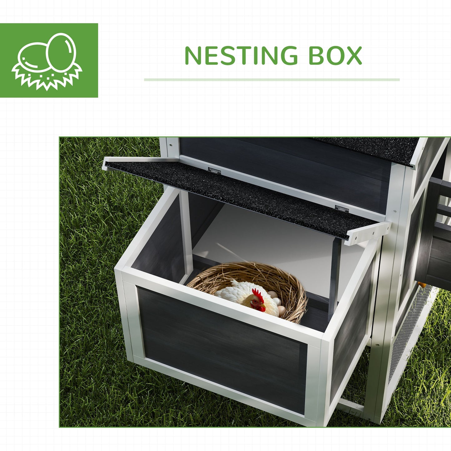117" Extra Large Chicken Coop with Asphalt Roof, Wooden Hen House with Slide-out Tray, Quail Hutch with Nesting Box, Grey