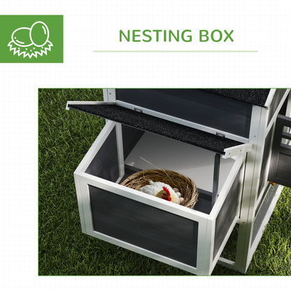 117" Extra Large Chicken Coop with Asphalt Roof, Wooden Hen House with Slide-out Tray, Quail Hutch with Nesting Box, Grey