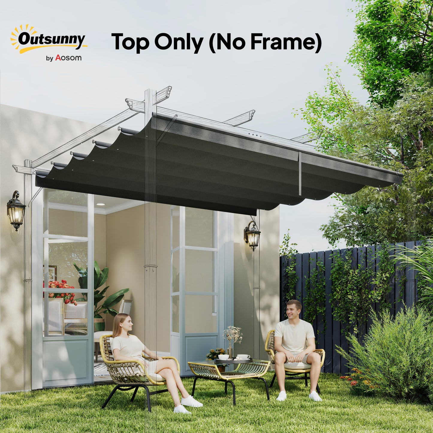 8.5' x 11.5' Retractable Pergola Canopy Replacement, Fit 10' x 13' Frame, Pergola Cover Replacement Top Only, Dark Grey