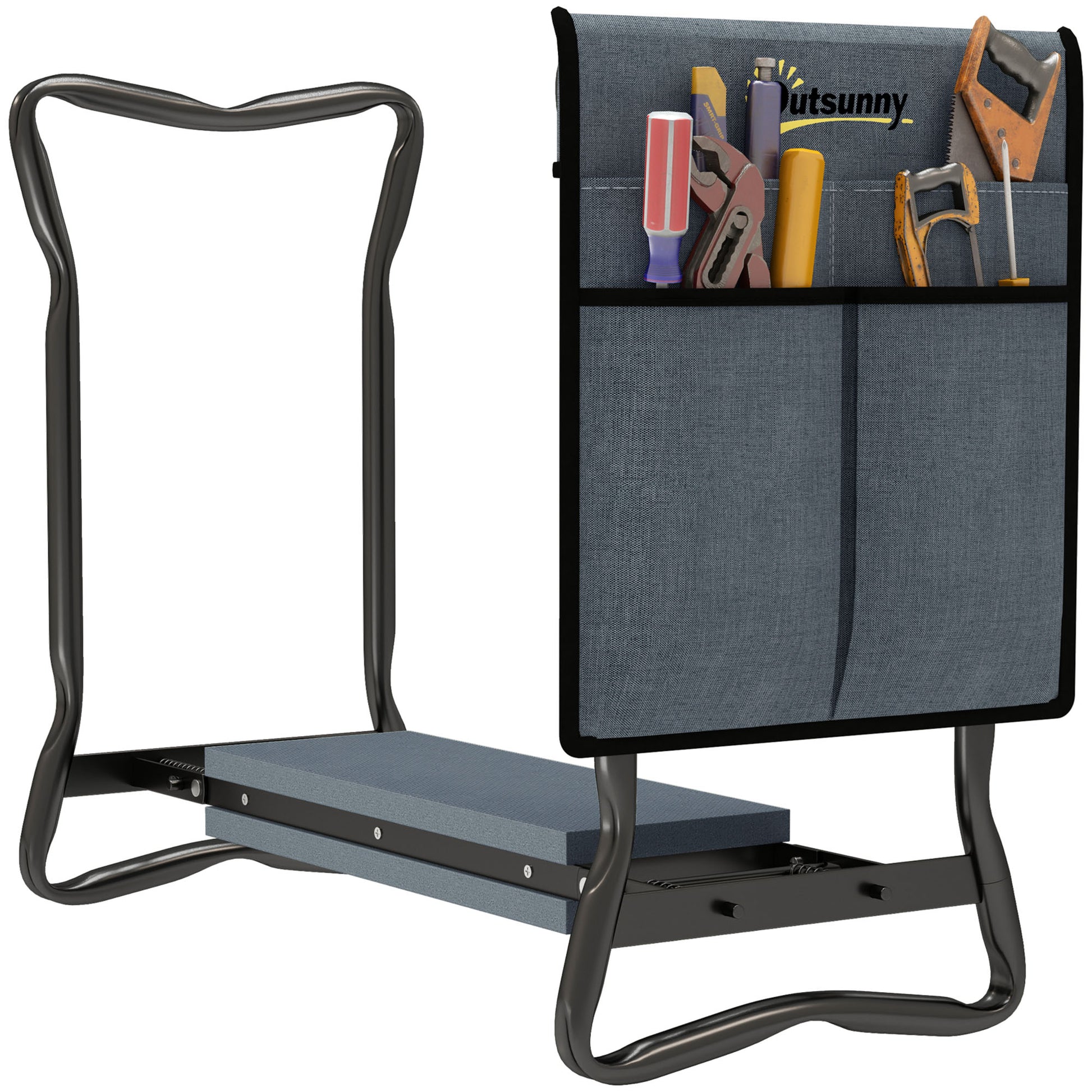 Garden Kneeler and Seat, Foldable Gardening Stool Bench with Thick EVA Foam Kneeling Pad and 1 Large Tool Pouch, Grey