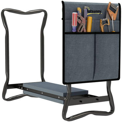 Garden Kneeler and Seat, Foldable Gardening Stool Bench with Thick EVA Foam Kneeling Pad and 1 Large Tool Pouch, Grey