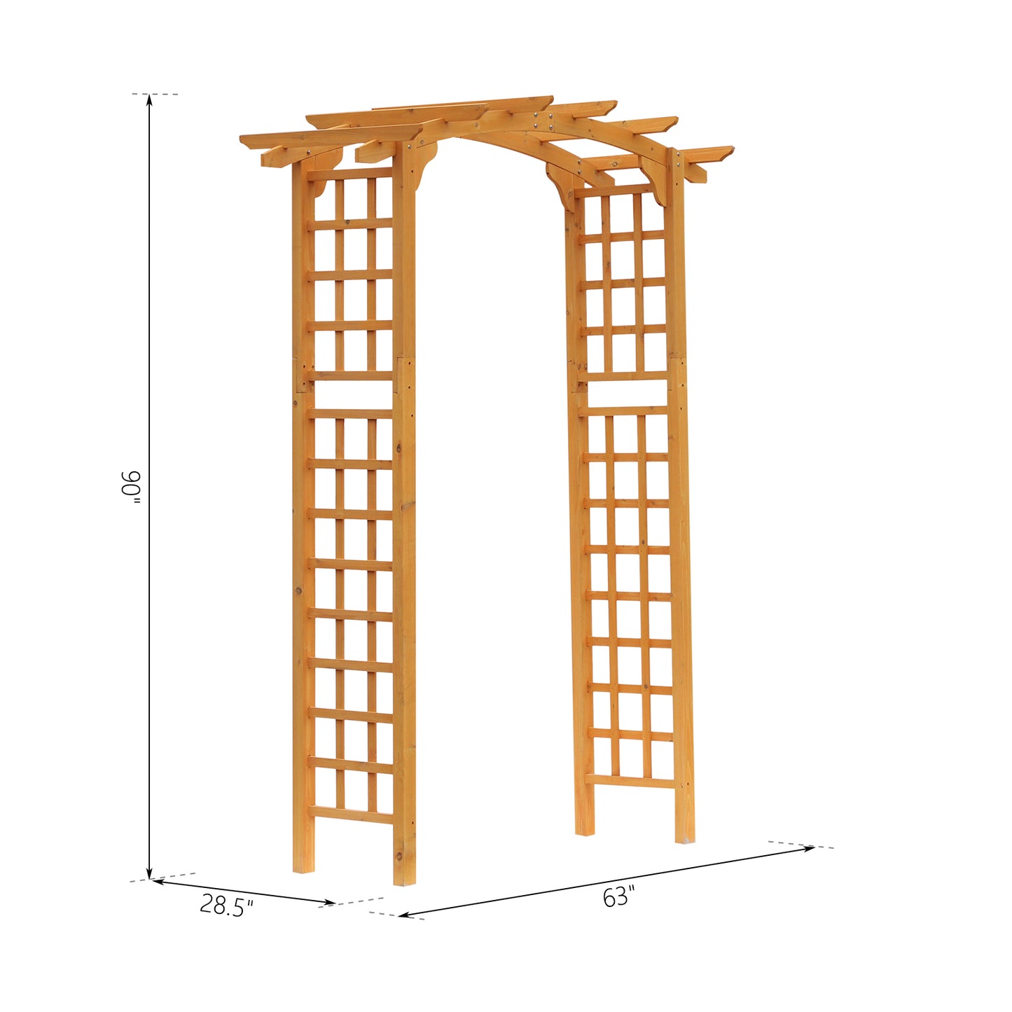 7.5FT Wood Garden Arch Trellis, Outdoor Walkway Round Pergola Style Arbor for Decorative Climbing Plants, Patio, Lawn, Backyard Party, Ceremony Decoration Accessories, Yellow