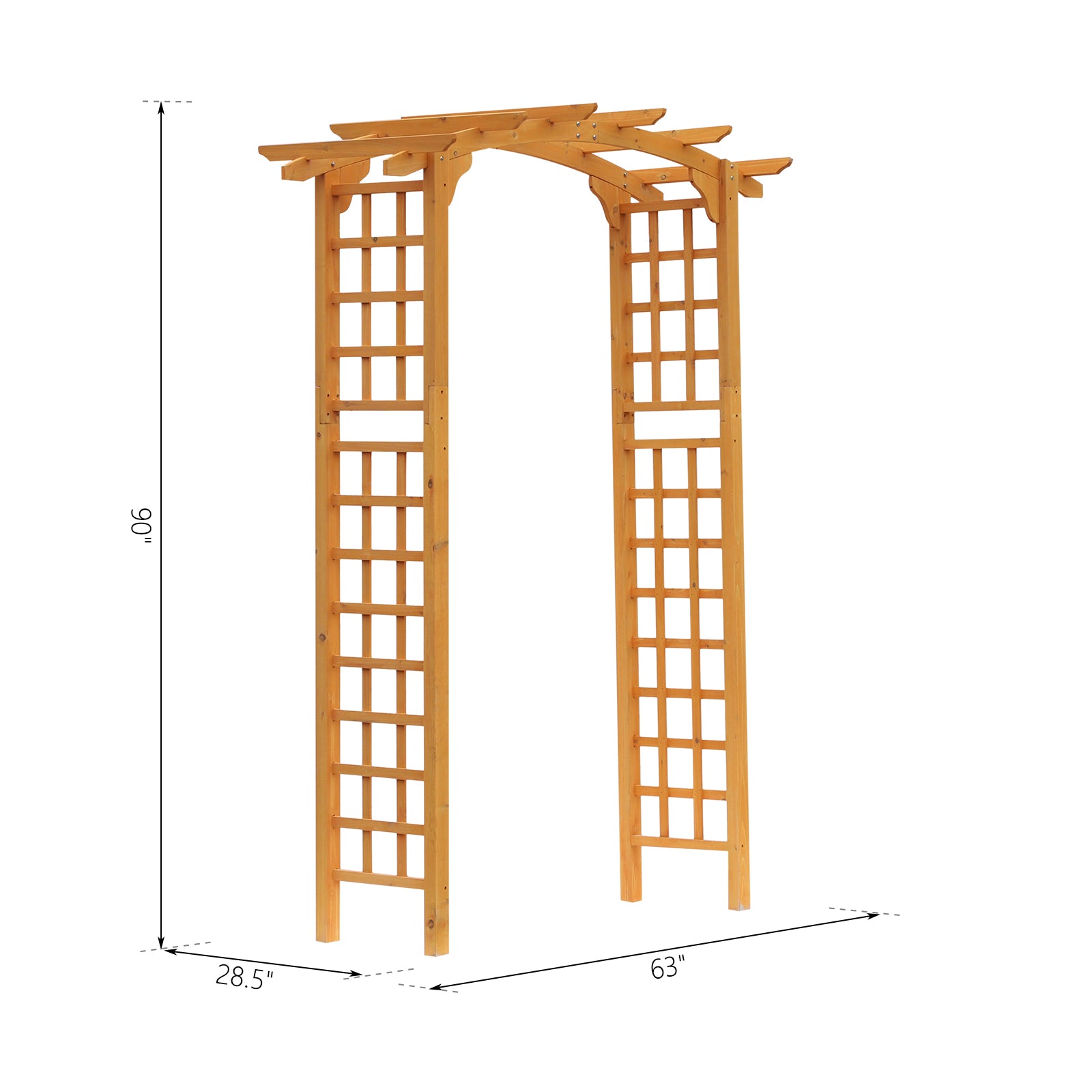 7.5FT Wood Garden Arch Trellis, Outdoor Walkway Round Pergola Style Arbor for Decorative Climbing Plants, Patio, Lawn, Backyard Party, Ceremony Decoration Accessories, Yellow