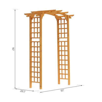 7.5FT Wood Garden Arch Trellis, Outdoor Walkway Round Pergola Style Arbor for Decorative Climbing Plants, Patio, Lawn, Backyard Party, Ceremony Decoration Accessories, Yellow