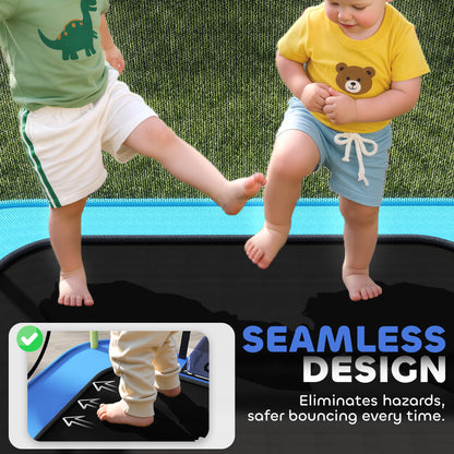 Qaba 70" x 47" Trampoline for Kids Indoor & Outdoor with Slide, Swing, Basketball Hoop and Safety Enclosure, Light Blue