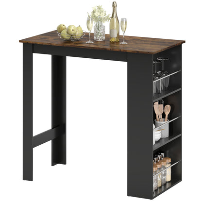 Modern Bar Table, Counter Height Dining Table with 3 Storage Shelves for Kitchen, Dining Room, Living Room, Rustic Brown