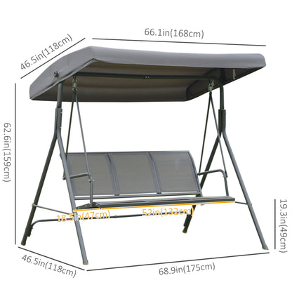 3-Seater Swing Chair Covered Garden Hammock A-Frame Outdoor Porch Glider Sling Seat with Adjustable Canopy Cover, Grey
