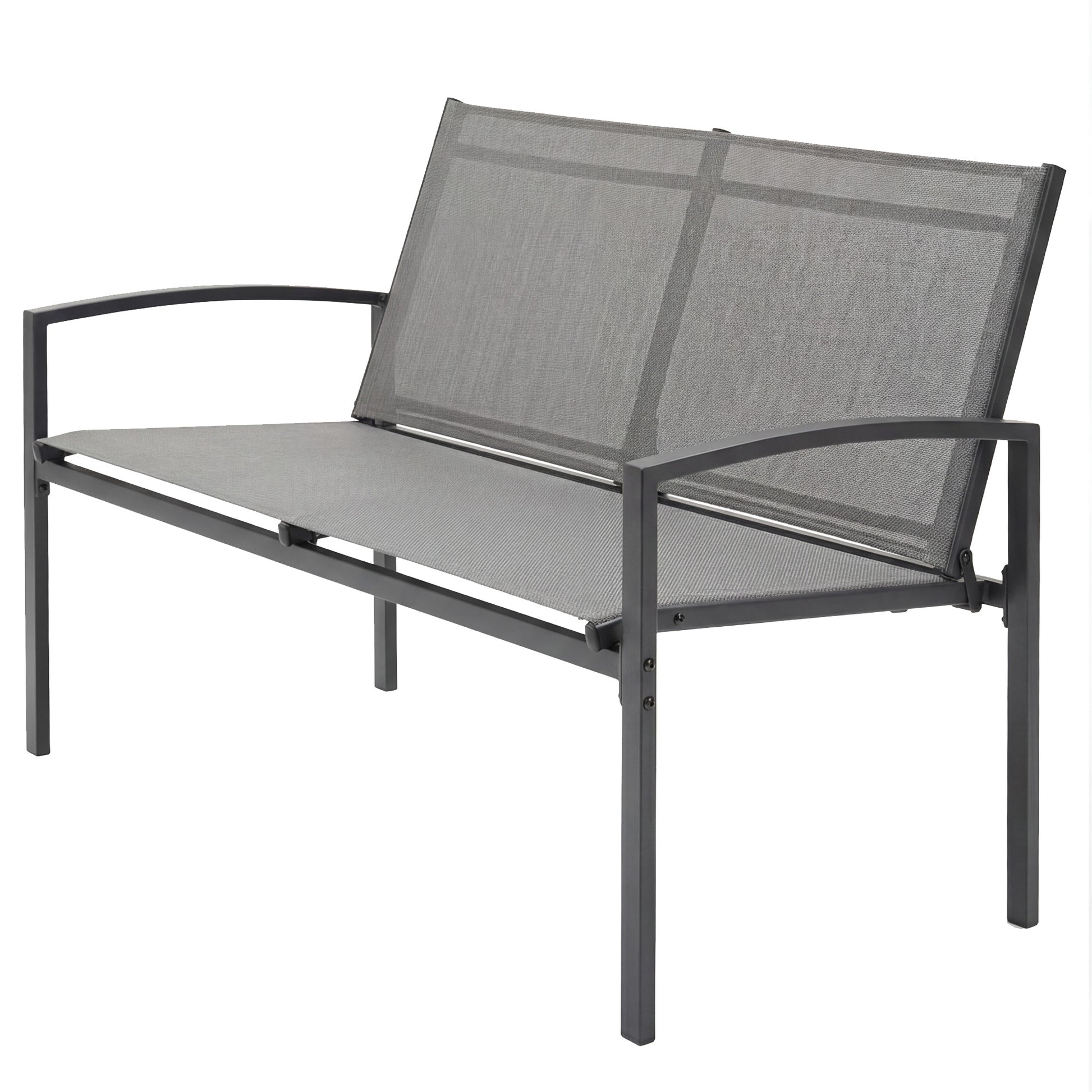 Outdoor Garden Bench, 44 in Metal Patio Garden Park Bench with Breathable Mesh Fabric, 484 lb Load Capacity, Grey
