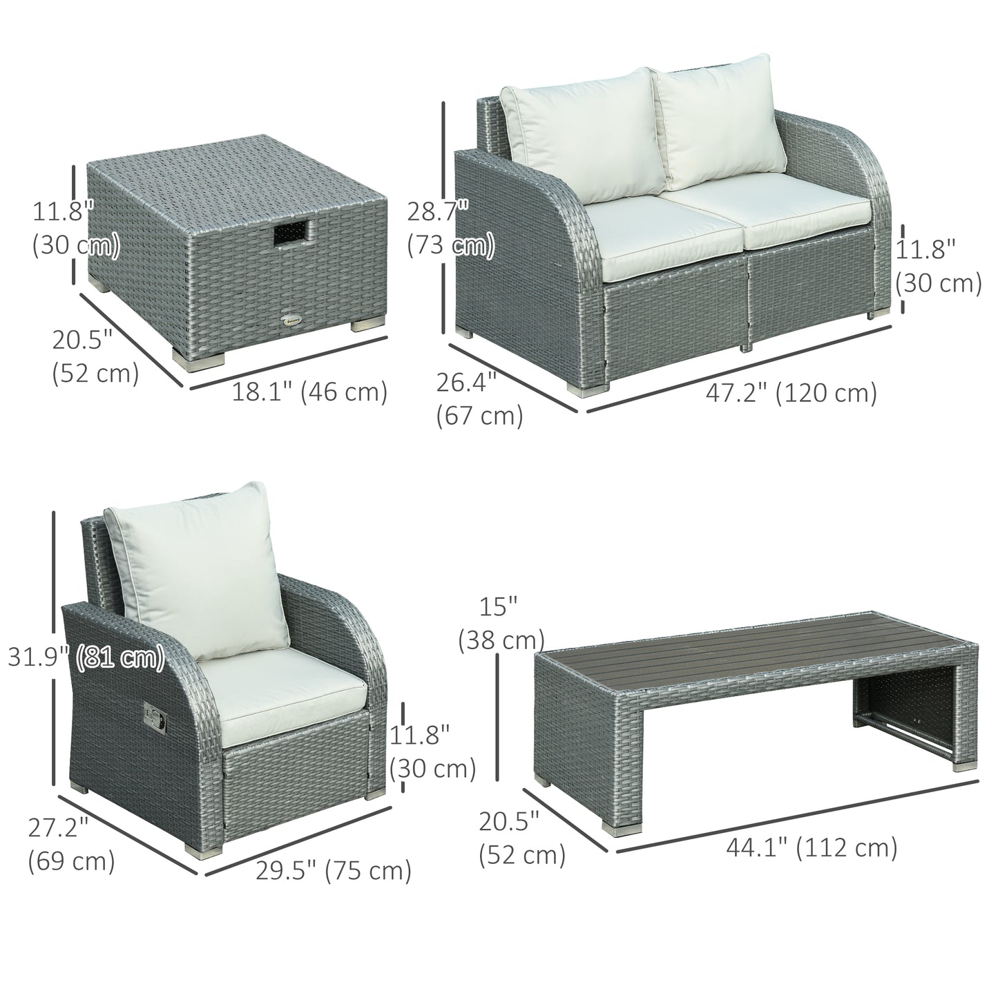 6 PCS Outdoor Rattan Wicker Sofa Set Patio All Weather Furniture w/ Tea Table & Cushion for Backyard Garden Grey