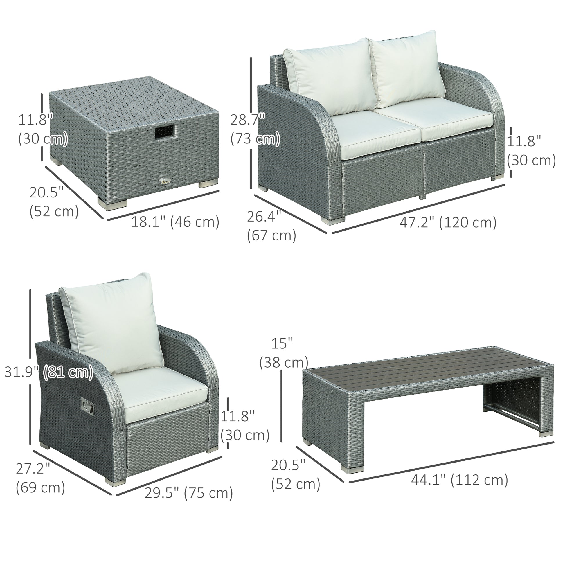 6 PCS Outdoor Rattan Wicker Sofa Set Patio All Weather Furniture w/ Tea Table & Cushion for Backyard Garden Grey