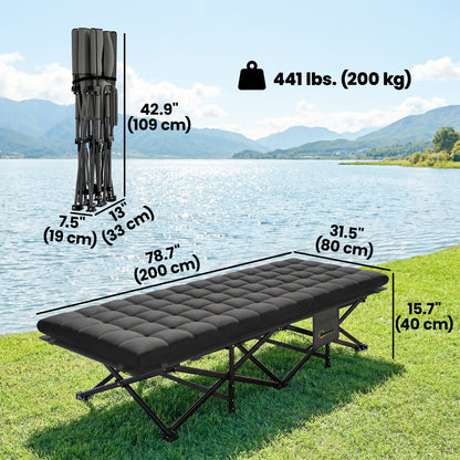 Camping Cot with Soft Pad, 32" Extra Wide Folding Cots with Non-Slip Feet and Carry Bag, Black
