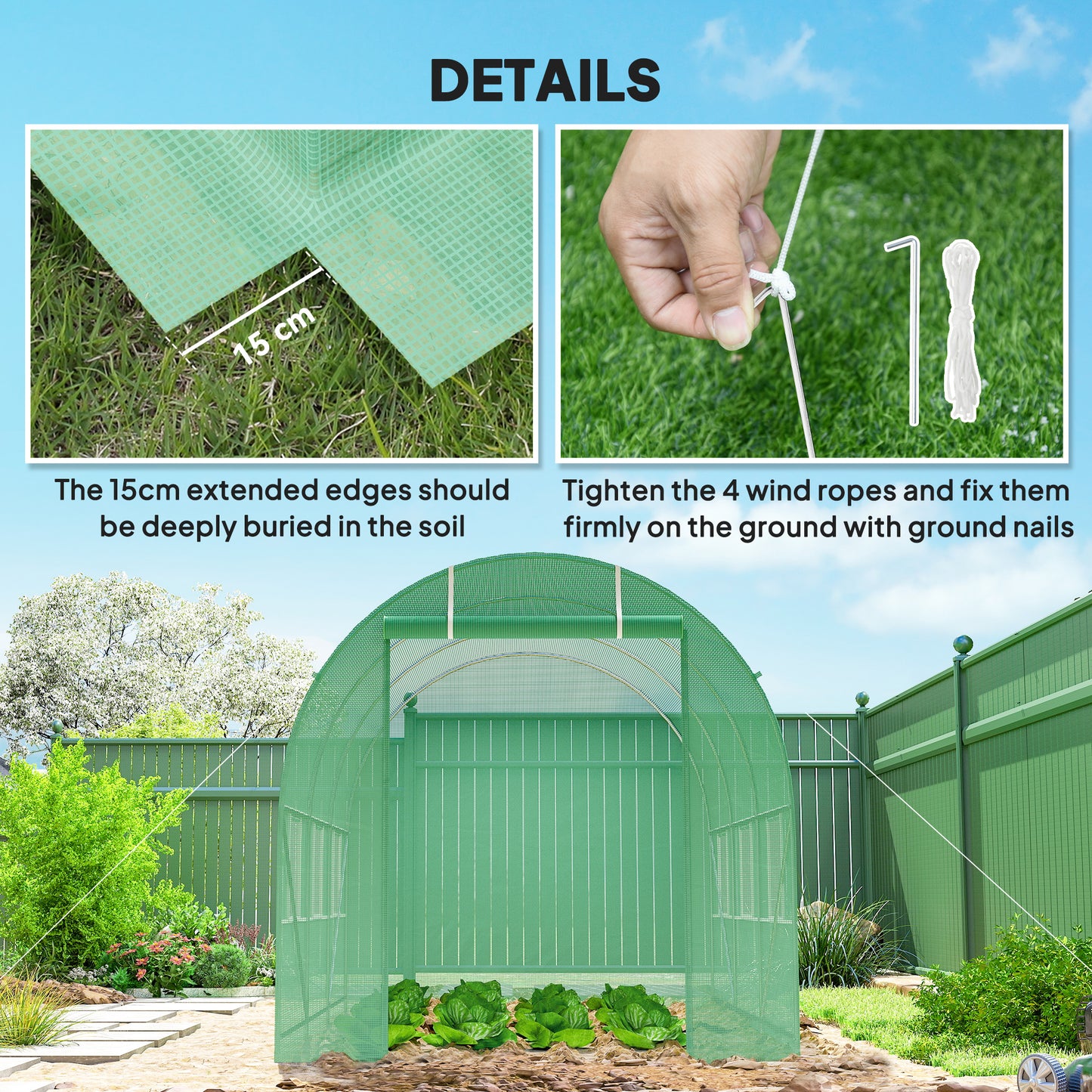 11.5' x 6.6' x 6.6' Walk-in Tunnel Greenhouse Garden Plant Seed Growing Warm House Outdoor Hot House w/ Roll Up Door, Windows, PE Cover Green