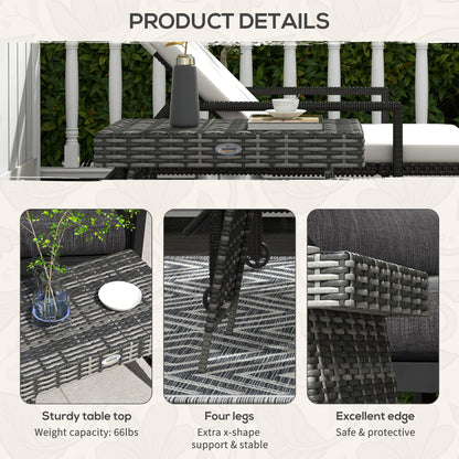 Outdoor Rattan Foldable End Table, Metal Frame Patio Wicker Table, Coffee Table Side Table for Poolside, Lawn, Garden, Mixed Grey