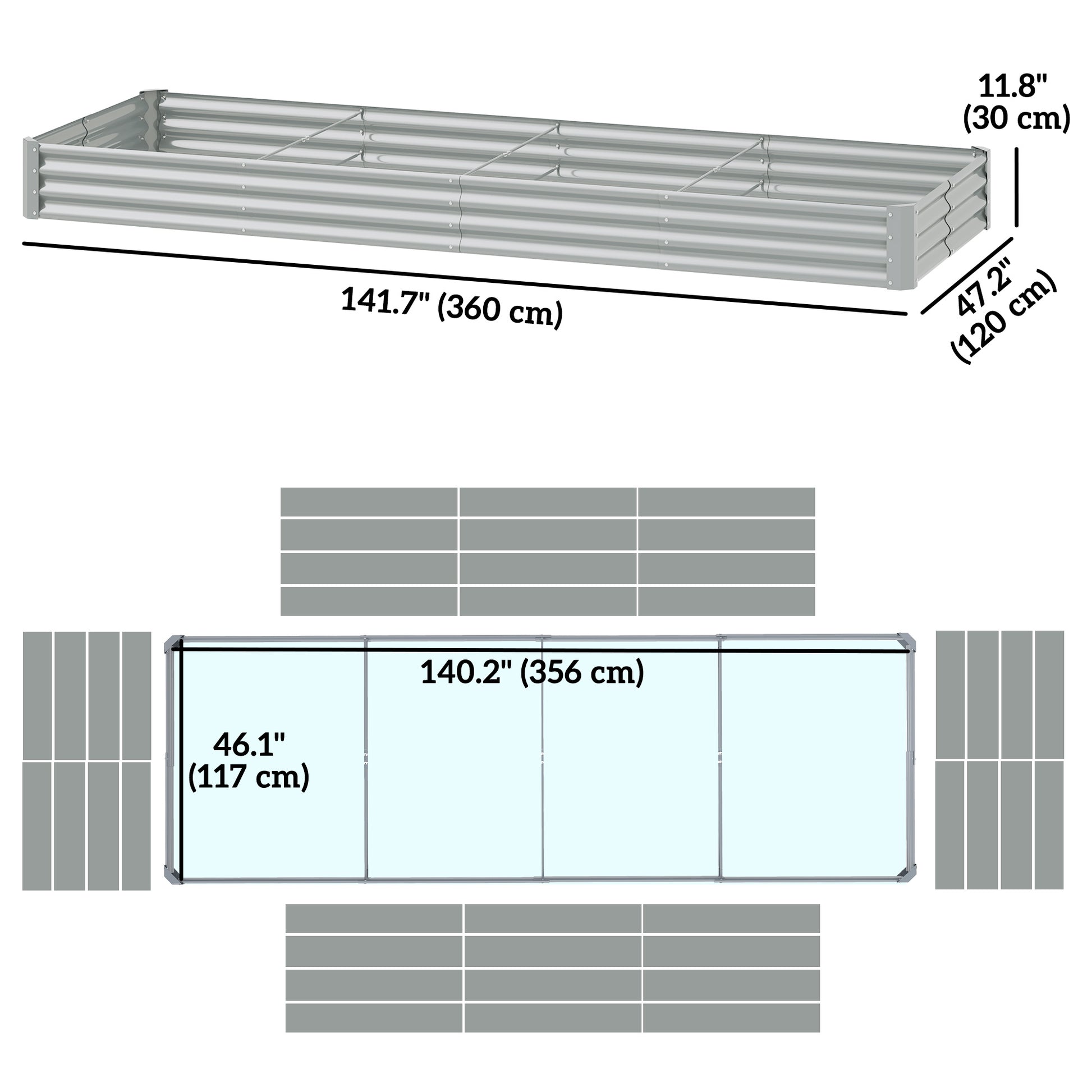 12 x 4 x 1ft Galvanized Raised Garden Bed, Reinforced Outdoor Planter Box with Open Bottom, Silver