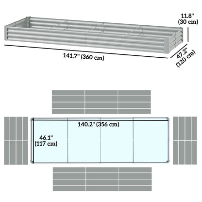 12 x 4 x 1ft Galvanized Raised Garden Bed, Reinforced Outdoor Planter Box with Open Bottom, Silver