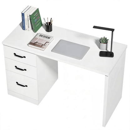 Computer Desk with 3 Drawers, 47" Home Office Desk with Adjustable Hanging Rails for Letter A4 Files, White