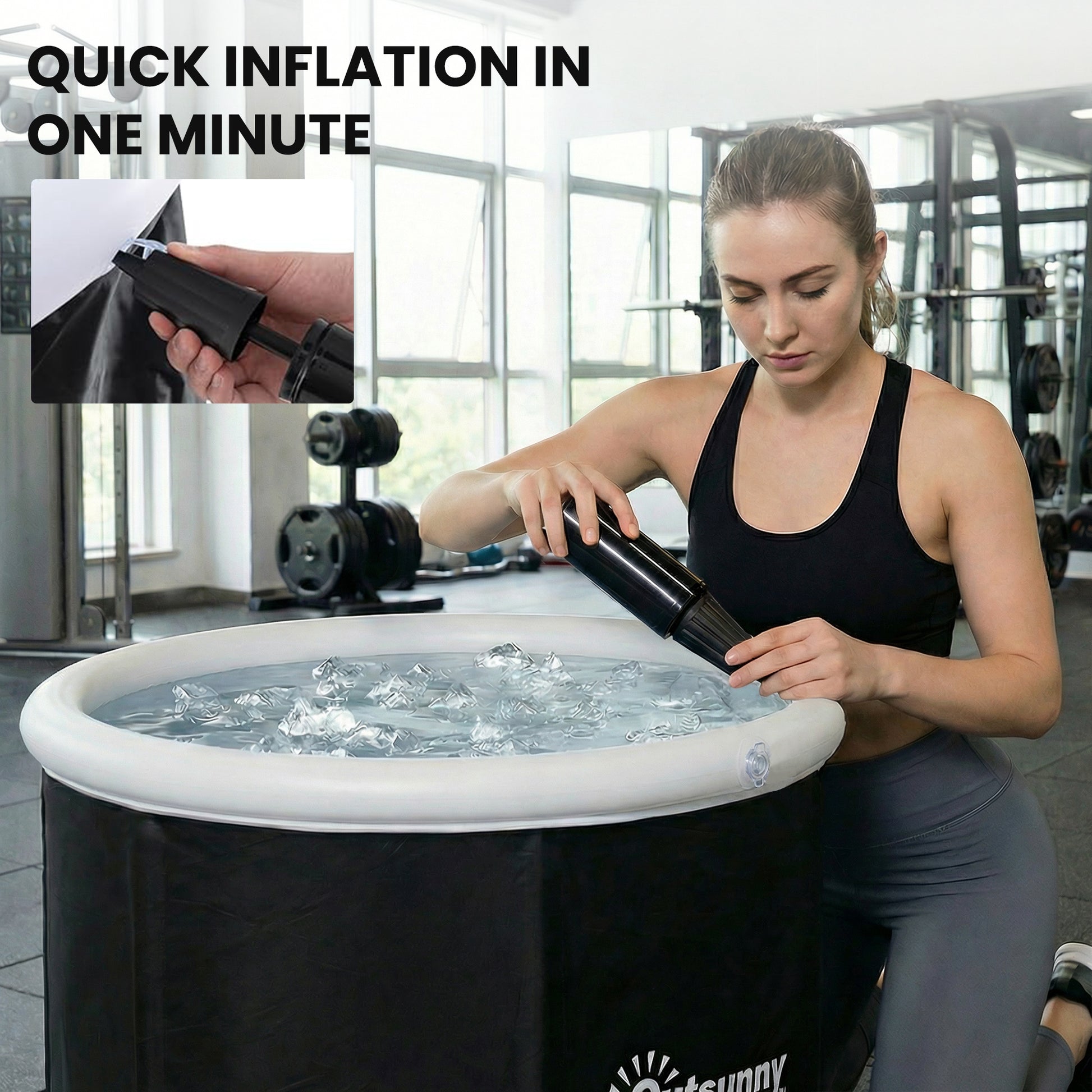 Ice Bath Tub for Athletes, 71 Gal Cold Plunge Tub with Cover, Pump, Portable Multiple Layered Inflatable Ice Barrel