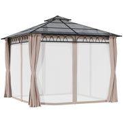 10' x 10' Outdoor Hardtop Gazebo Canopy w/ Double PC Roof, Steel Frame, Nettings, Curtains for Garden Lawn Deck, Khaki