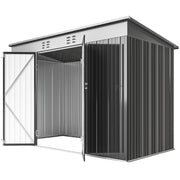 9' x 4' Galvanized Steel Garden Storage Shed with Lockable Doors, Gloves and 2 Air Vents for Backyard, Patio, Lawn