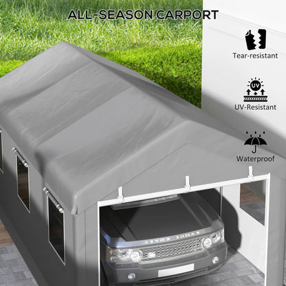 10' x 20' Carport, Heavy Duty Portable Garage with 6 Mesh Windows and 2 Doors, Light Grey