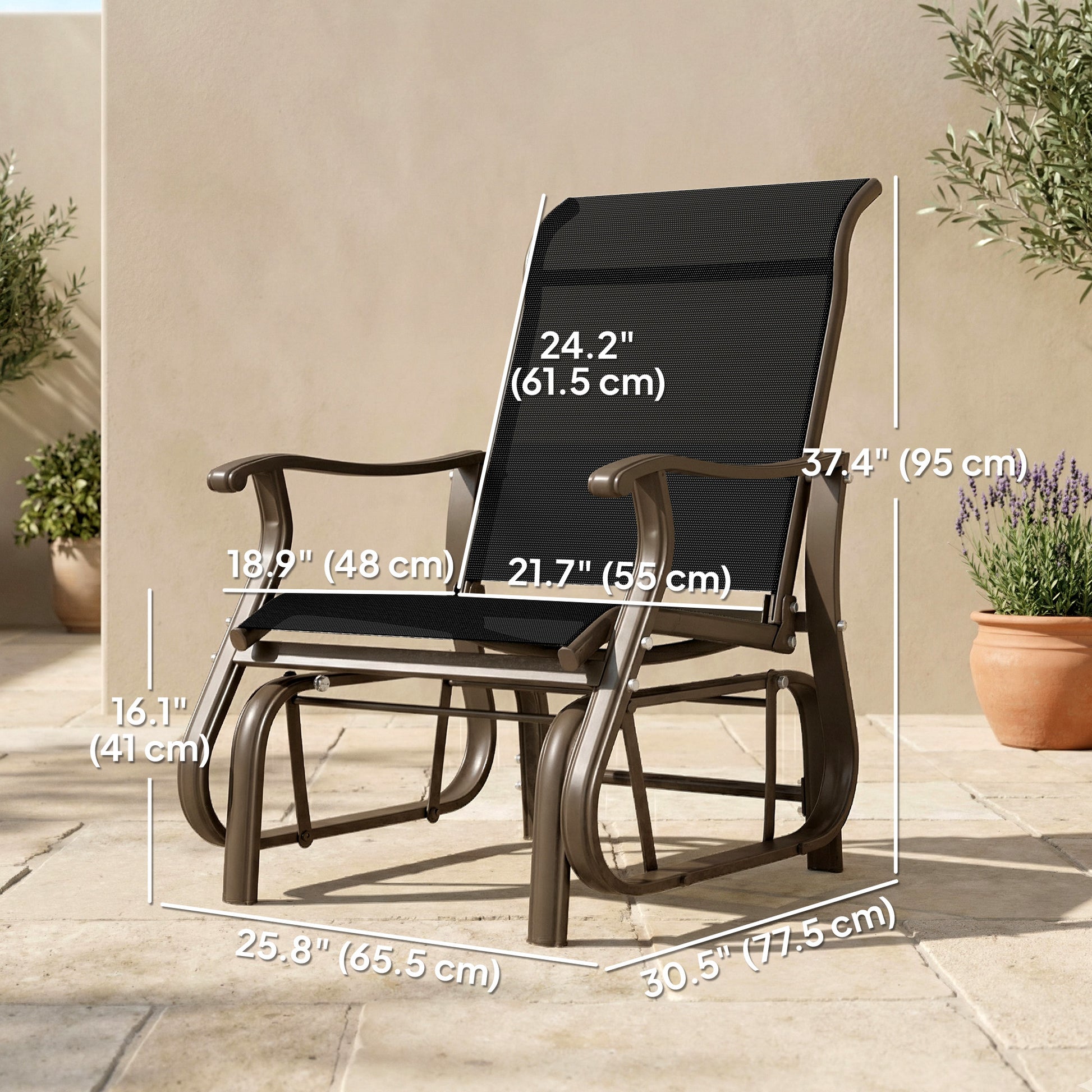 Outdoor Glider Chair, Patio Glider with Steel Frame and Mesh Fabric, Outdoor Chair for Backyard, Garden, Porch, Black