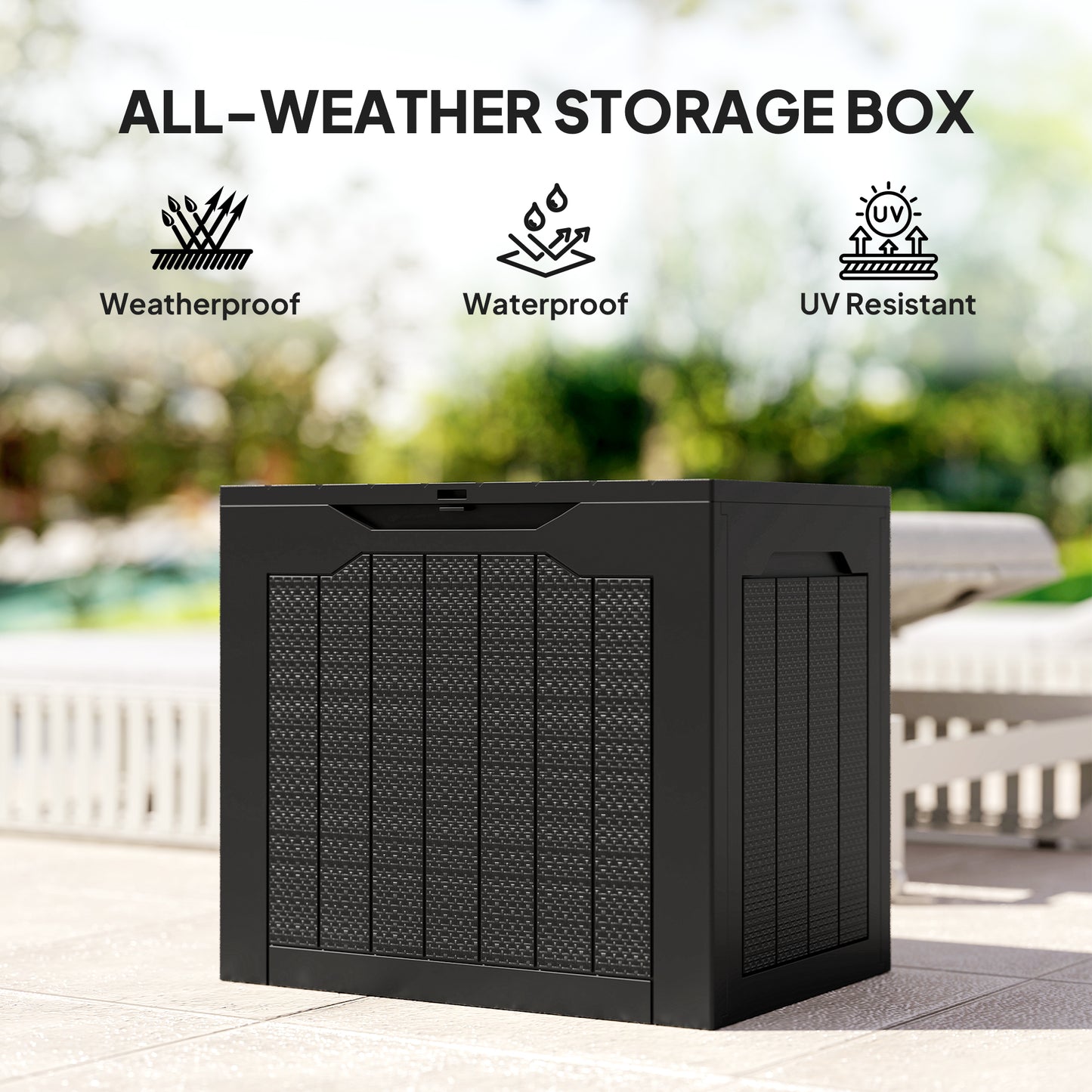 28 Gallon Deck Box, Resin Outdoor Storage Box with Handles, Waterproof and UV Resistant Storage Container