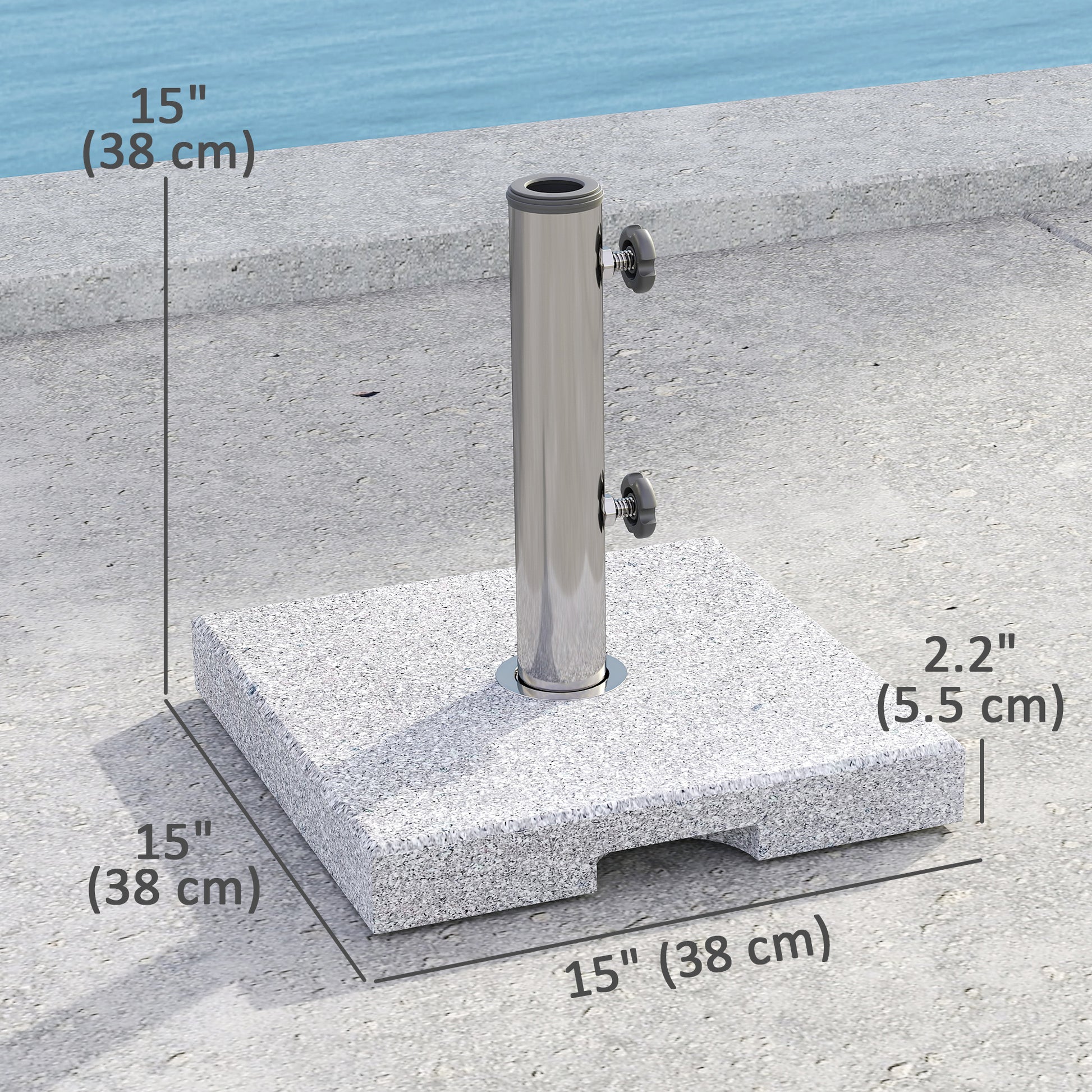 46 lbs Granite Square Patio Umbrella Base, Outdoor Umbrella Stand with Handles 2 Adjustable Knobs, Heavy Duty Patio Umbrella Stand for Garden Deck Poolside, Grey