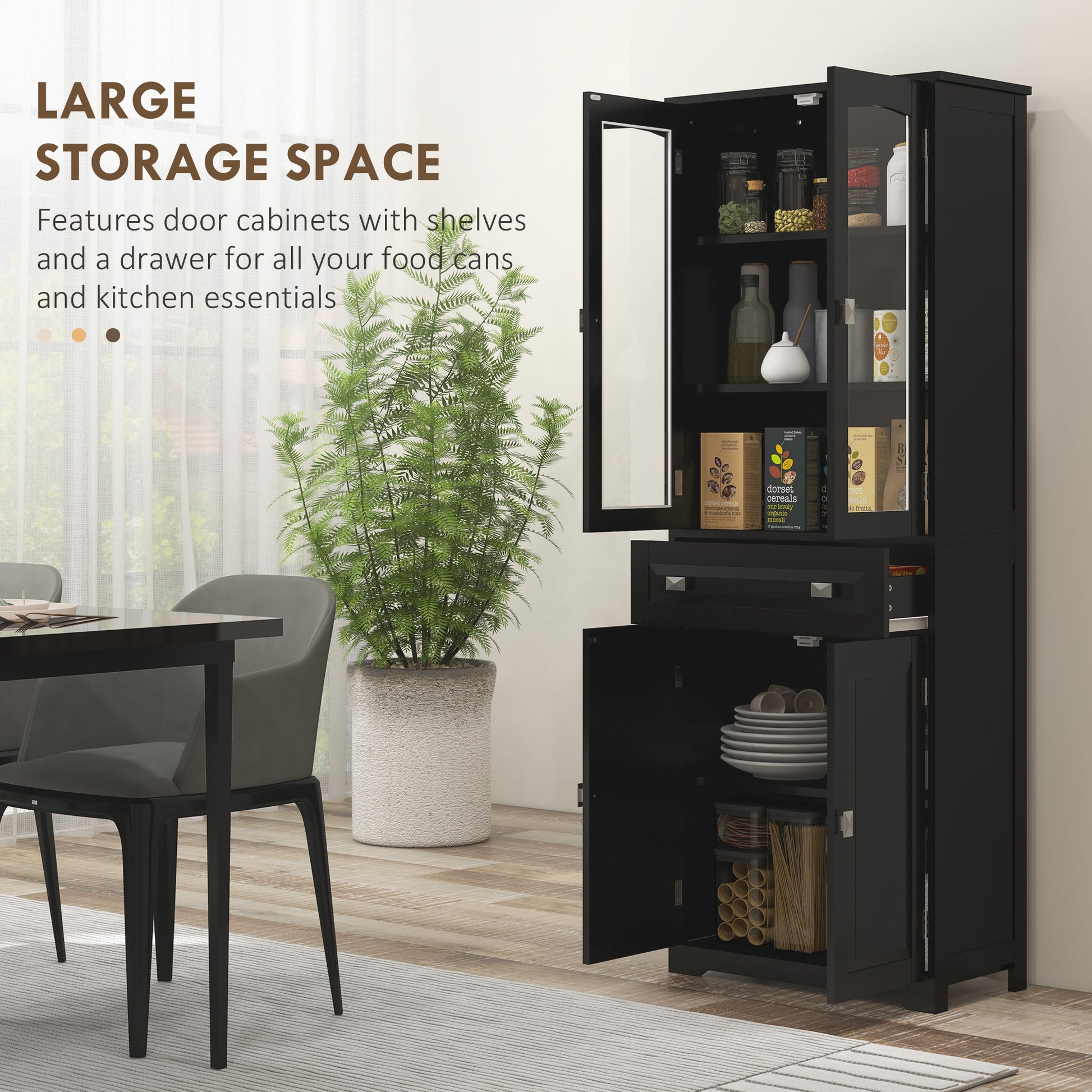 63" 4-Door Kitchen Pantry Cabinet, Freestanding Storage Cabinet Cupboard with Adjustable Shelves, Black