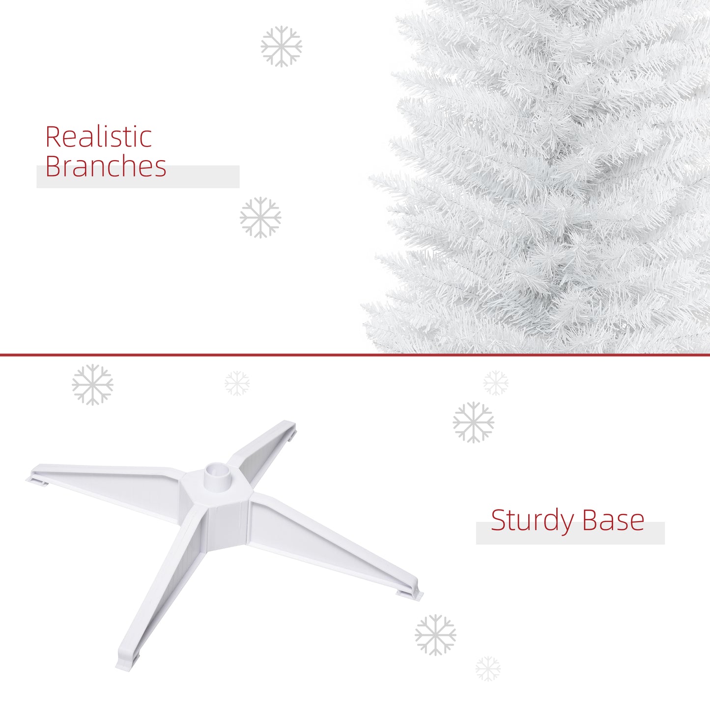7' Pencil Christmas Tree, Slim Artificial Xmas Tree with Realistic Branches, Sturdy Metal Stand, White