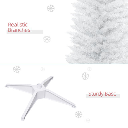 7' Pencil Christmas Tree, Slim Artificial Xmas Tree with Realistic Branches, Sturdy Metal Stand, White